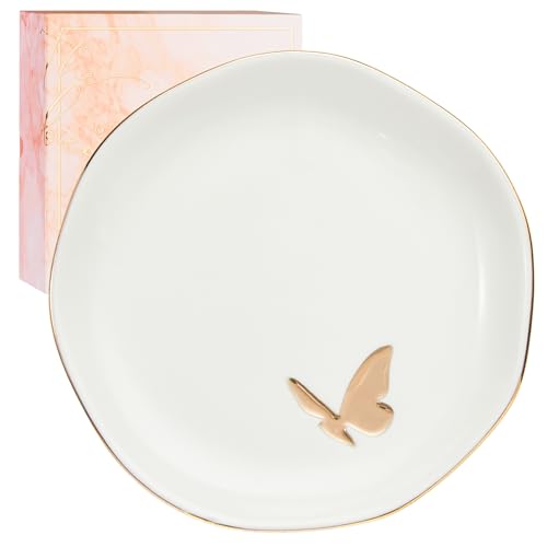 InnoBeta Butterfly Gifts for Women, Ceramic Jewelry Tray, Decorative Trinket Dish for Rings Earrings Necklaces Bracelet, 4.75"