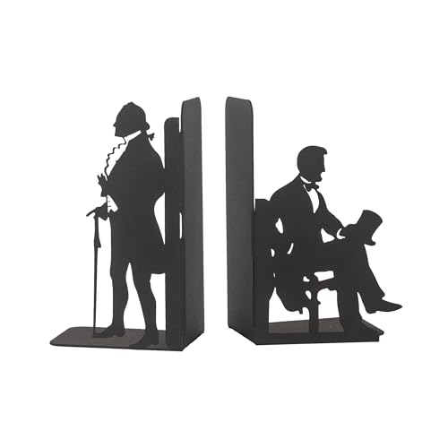 George Washington and Abraham Lincoln Bookends, American Icons Themed Book Stand, Decorative Greatest President Bookend, Presidential Silhouette Book Ends, Historical American Leaders Metal Bookend