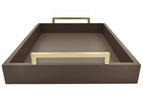 Decorative Coffee Table Tray - Ottoman Tray - Breakfast, Drinks, Liquor Serving Platter - from Farmhouse to Modern - Matte Finish - Champagne Gold Handles - Mocha - color: Mocha