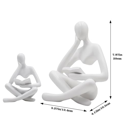 Gold Reading Women Statue, Thinker Sculptures, Abstract Art Ornament, Modern Aesthetic Figurine Decoration, Suitable for Home Living Room Bedroom Office Shelf Table Desk Bookshelf Decor (White Left) - color: White Left, size: Large