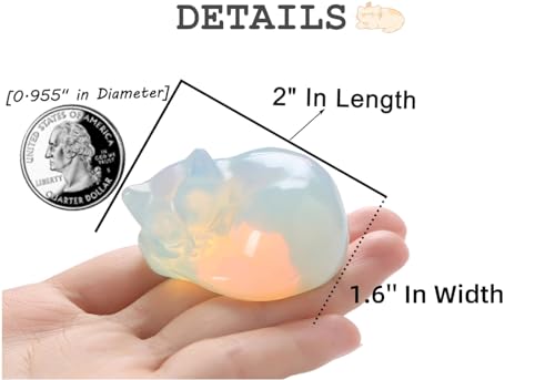 QINJIEJIE 2" Opal Cat Crystals Statue Decor Sleeping Figurines Opalite Stone Carved Polished White Gemstones Sculpture Office Desk Home Room Decor Cat Gifts for Mother Women Lover - color: E-white-opal, size: 2 inches