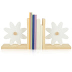 Harloon 2 Pcs Daisy Wooden Bookends Pink Rainbow Moon and Cloud Nursery Bedroom Decor for Home (Daisy)