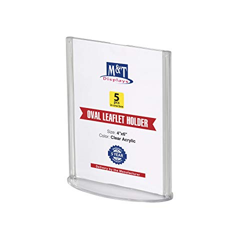 M&T Displays Double Sided Oval Clear Acrylic Leaflet Holder 4x6 inch Pocket Desktop Table Stand Desk Organizer Menu Advertising Flyer for Restaurant Hotel Office (5 Pack) - size: 4x6