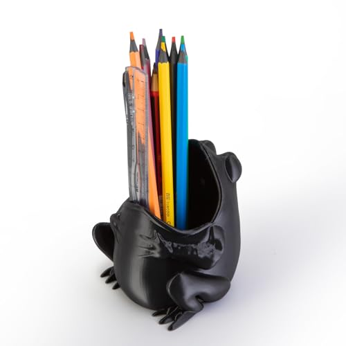 Cute Frog Pen Holder, Frog figurine Pencil Holder for Office Desk Decor, 3D Printed, Black, Durable and Fun Gift Idea - color: Black, size: Frog