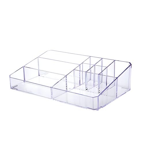 Clear Makeup Organizer, Makeup Brushes Storage Case, Cosmetic Display Case Tray, Tiered Skincare Organizer, Acrylic Lipstick Holder Countertop Desk Brush Organizer for Bedroom Vanity