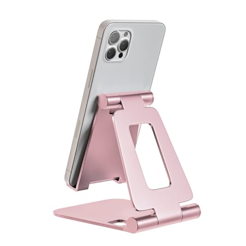 Cell Phone Stand for Desk Phone Holder Foldable Portable Adjustable Cradle Dock Compatible with iPhone 17 16 15 14 13 Pro Max, iPhone 12 11 Plus SE XS XR 8 7, Office Desk Travel Accessories, Pink - color: Pink