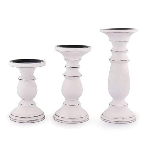 Samhita Set of 3 Wood Candle Holders – Hand Carved Decorative Candle Holder for Living Room or Table Centerpiece