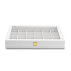 Oirlv Premium Blue Leather 24 Grid Jewelry Tray with Transparent Lid Earrings Rings Organizer Box Stackable Jewelry Box Drawer Inserts Women Gift - color: White, size: 24 Grid