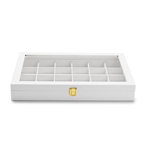 Oirlv Premium Blue Leather 24 Grid Jewelry Tray with Transparent Lid Earrings Rings Organizer Box Stackable Jewelry Box Drawer Inserts Women Gift - color: White, size: 24 Grid