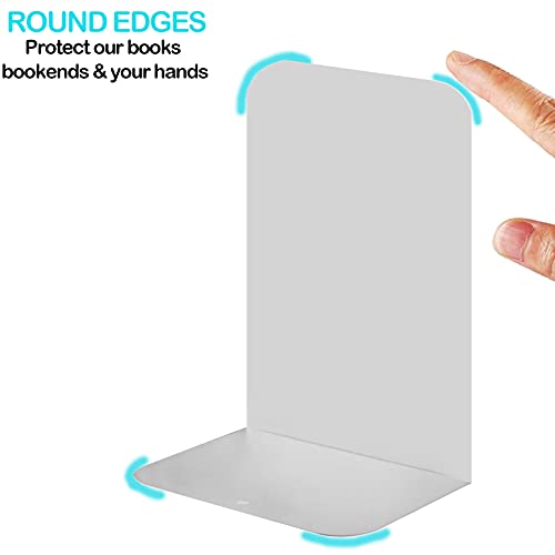 VONDERSO Metal Bookends, 4 Pairs White Metal Book Ends Heavy Duty for Shelves Decor Home Office, Unique White Bookends Supports Anti-Slip for Kids - color: White 4 Pairs