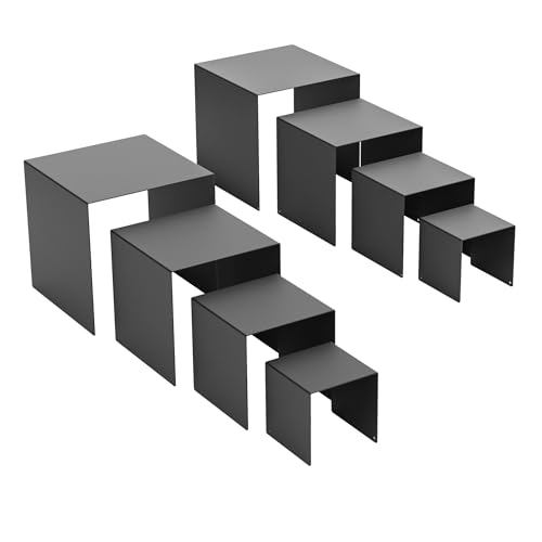 Matte Metal Display Stand, 8 Pcs 2 Set Display Risers for Display, Metal Rectangular Display Shelf Holders for Showcase, Dessert, Perfume, Vendor Events, Cupcake Stands, Toys Display Shelves ( Black, 3''x4''x5"x6" ) - color: Black, size: 3''x4''x5"x6"