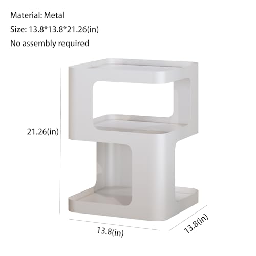 Modern Side Table,White end Table,Unique nightstand,Bedside Table,Metal 3-Tier Night Stand with Storage,Accent Side Table for Couch,Bedroom,Living Room.No Assembly Required. - color: White
