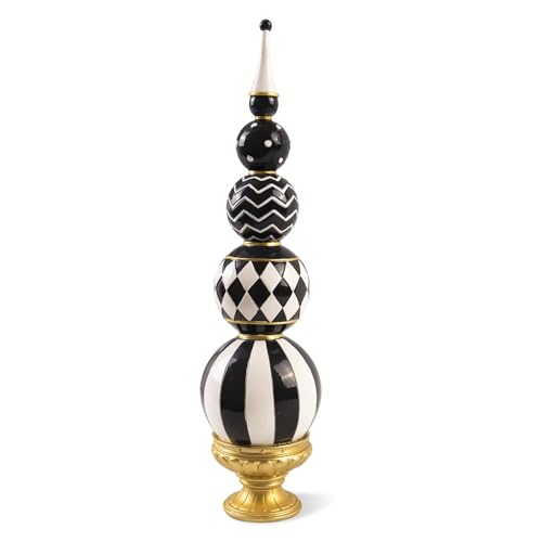 Black and White Checkered Decor, 15.7 Inch Resin Modern Sphere Sculpture, Table Top Mantel Office Desk Shelf Halloween & Christmas Decorations for Home Statue - color: Black