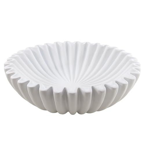 Large Modern Decorative Ruffle Bowl for Home Decor Fruit Bowl Organic Catch All Key Kitchen Entryway Shelf Coffee Table,White - color: White