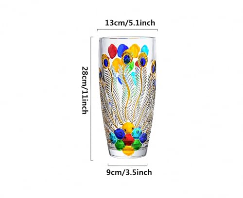 Unique Hand Painted Colorful Peacock Shaped Crystal Glass Vase-11 inch Tall. (Hand Painted Colorful) - color: Hand Painted Colorful