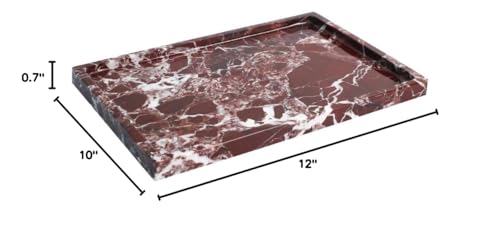 Real Luxurious Natural Marble Vanity Tray Genuine Marble Storage Tray for Home Decor Stone Tray for Bathroom/Kitchen/Vanity/Dresser,Plate Holder for Tissues, Candles, Towel - color: Marble Tray-rosso