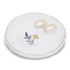 Personalized Ceramic Ring Dish, Initial Jewelry Tray for Rings, Earrings, Necklaces & Bracelets, Gift for Engagements, Birthdays, Holidays, Mom, Sister, Bridesmaid, Bride-to-Be, 4" Ring Plate - color: R