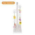 Ikee Design Free Assemble 2 Pcs Set Wooden Jewelry Display Rack with 20 Removable Metal Hooks/Each, Earring Card Display Holder Stand for Necklaces,Bracelet, Keychain Stand, Wash White - color: e) Wash White w/White Hook, 2 Pieces