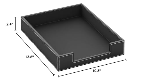 Leather Letter Tray, THIPOTEN Elegant Desk Organizer for Office Supplies, Mail, Paper, File, Magazine, Perfect Office Organization for Desktop(Black) - color: Black