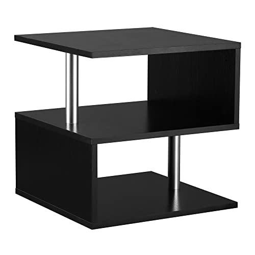 HOMCOM 20" Modern End Table, Accent Side Table, S-Shaped Coffee Table with Storage Shelf and Steel Poles, Black - color: Black