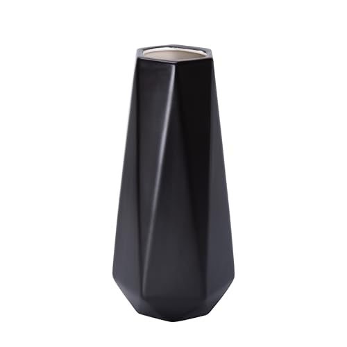 D'vine Dev 11 Inch Matte Black Ceramic Vase, Geometric Handmade Craft Flower Vase with Design Box Packaged, VS-GM-MB-11 - color: Matte Black, size: 11 Inch