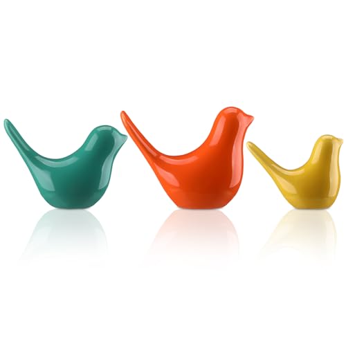AceOrbit 3pcs Mid Century Modern Decor Medieval Table Decor Ceramic Birds Orange Blue and Yellow Ceramic Birds for Home Office Table Desktop Bookshelf Mantelpiece Shelf Centerpiece - style: Classic
