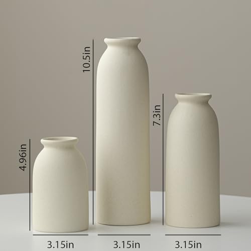 10.4 inches Tall Decorative Ceramic Vase Set, 3 Pieces, Nordic Modern Boho Style, White, for Home Decor (Beige) - color: Beige