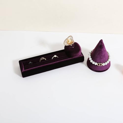 Velvet Ring Storage Organizer, Jewelry Display Holder with Slots for Show, Velvet Jewelry Ring Stand for Selling【Purple】 - color: Purple
