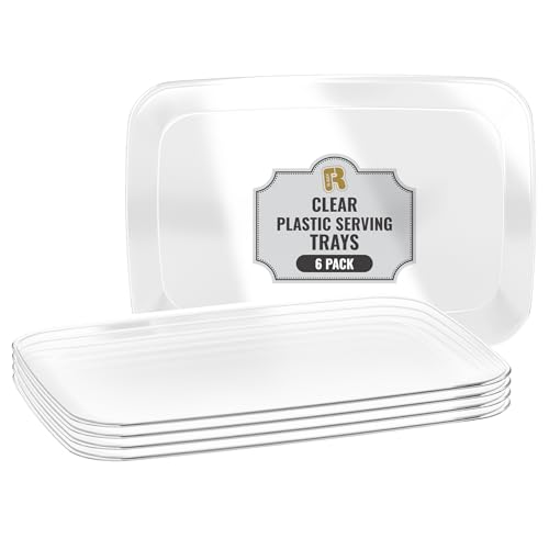 R-kay 6 Pack Clear Plastic Serving Trays For Party, 12.75 x 8.25 In - Heavy Duty Plastic Trays For Food - Rectangular Platters - color: Clear