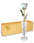 Forever Rose Hand-Dipped in 24K Gold, Opal-Inspired October Birthstone with Sparkles, Real Rose in Luxury Gold Gift Box & Clear Glass Bud Vase – Perfect Ready for October Birthday or Any Occasion - color: October Opal