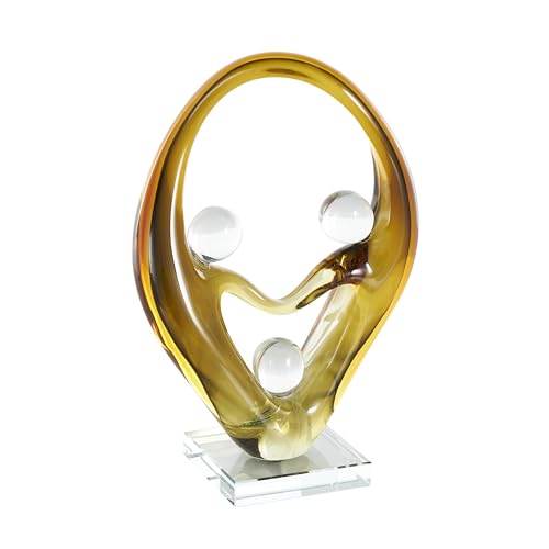 Deco 79 Glass Abstract Curved Cutout Sculpture with 3 Small Orbs, 8" x 4" x 12", Orange - color: Orange, size: 8" x 4" x 12"