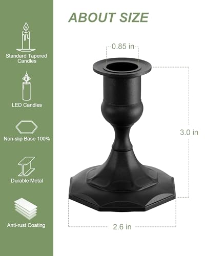 Matte Black Candle Holders Set of 2, Metal Candlestick Holders for Weddings, Dining, Housewarming Taper Candle Holders as Table or Mantel Centerpiece Christmas Candle Stick Holder Decor