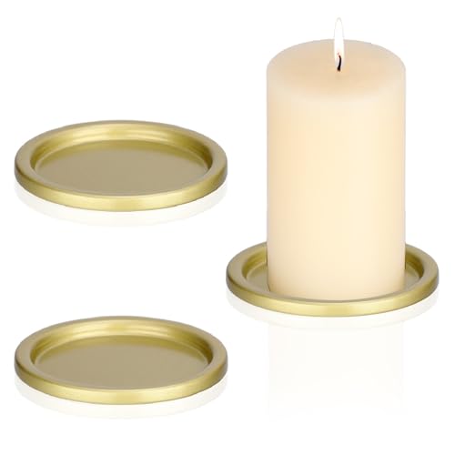 OwnMy 3PCS Iron Candle Holders for Pillar Candles, 3 Inch Metal Pillar Candle Plates and Trays, Small Round Tealight Holders Elegant Candle Stands Bases for Wedding Dining Table Centerpieces, Gold - color: Gold-3pcs