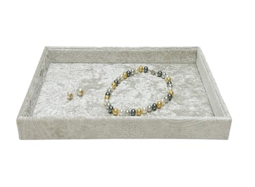 AgentMoon Jewelry Tray or Trinket Tray.Bedside Makeuop Remover Organizer for Earring Eyeglasses Phone Watch Bracelet Keys.Luxury Extra Velour Full Wrap.(Embossing Griege) - color: Embossing Griege