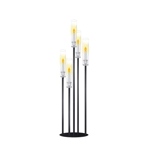 Black Taper Candle Holders for LED Candles Metal 5 Arms Candelabra Candlestick Holders for Wedding Engagement Party Decoration Tabletop Centerpieces (1, L) - size: Large