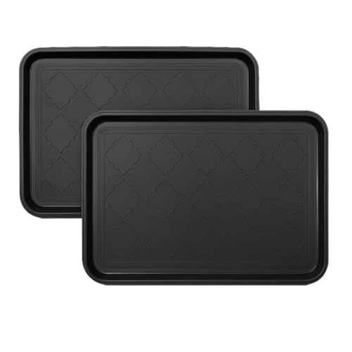 2 Pack Boot Tray & Shoe Mat for Entryway – 16.5" x 12.5" Floor Protector for Wet & Muddy Shoes, Pets, Plants – Waterproof Plastic with Raised Edge for Indoor/Outdoor Use (Black) - color: Black