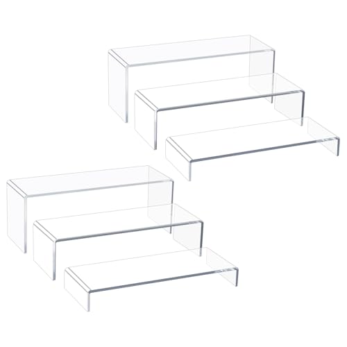 Acrylic Display Riser Stand of 6pcs, 5mm Thickness,12'' Length Tierd Display Stands, Acrylic Shelf Risers for Perfume Display,Risers for Buffet Table,Cupcake Stand,Pop Figurines,Tumbler,Food - size: 6PCS