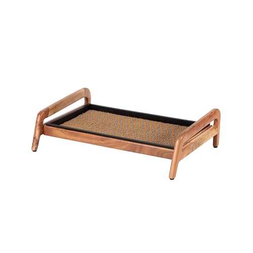 Anji Mountain Heavy Duty Waterproof Wooden Shoe Storage Mat Organizer/Boot Storage Tray Multi Use for Entryway with Coir, Tan and Blue Insert, 1 Tier, Fits 2 Pair (26.5" Wide) - color: Tan and Blue, size: 1 Tier, Fits 2 Pair