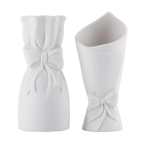 Frosted Porcelain Floral Handmade Vases,Frosted Ceramic vases,Geometric Ceramic Flower Vase for Modern Home Decoration and high-end Wedding,Matte Frosted Texture Bud Flower Vase (2pcs Set) - color: 2pcs Set