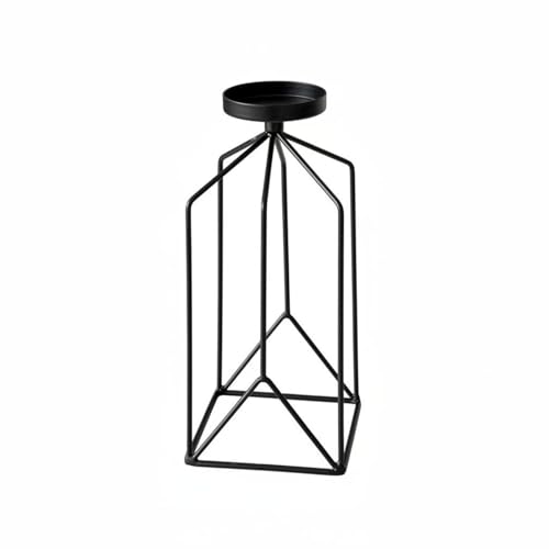 Qianly Iron Art Candle Holder Romantic Atmosphere Nordic Candlestick Minimalist Geometric Metal Candlestick for Candlelight Dinner, Living Room, Black, M