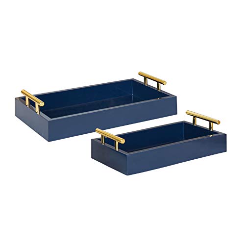 Kate and Laurel Lipton Modern Tray Set, Set of 2, Navy Blue and Gold, Glam Decorative Trays for Storage and Display - color: Navy Blue/Gold