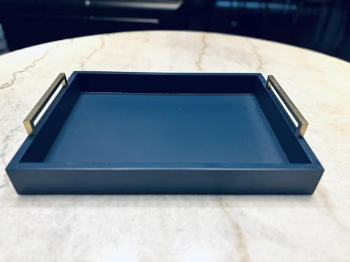 Decorative Coffee Table Tray - Ottoman Tray - Breakfast, Drinks, Liquor Serving Platter - from Farmhouse to Modern - Matte Finish - Champagne Gold Handles - Twilight-Blue - color: Twilight-blue