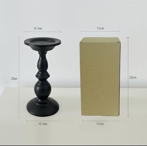 Pillar Candle Holders,Vintage Candle Holder for Table Centrepiece & Fireplace Decor,Decorative Antique Candle Stand for Dining & Living Room Decoration(Black, 8.66”×4.13”×4.13”)