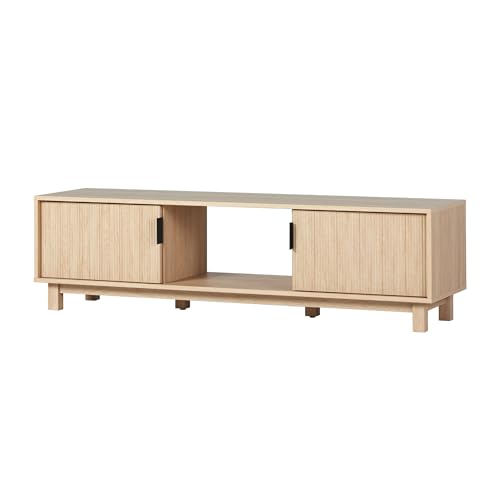 Walker Edison Arundo Fluted TV Stand for TVs up to 65 Inches, 58" TV Stand, Coastal Oak - color: Coastal Oak, size: 58" TV Stand