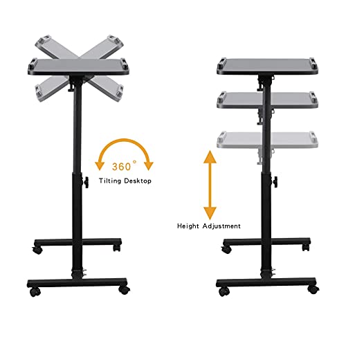 Bed Desk Adjustable Overbed Bedside Table Rolling Laptop Tray Desk Cart Height Portable Mobile Sit Stand Table Tilting Hospital Bed with Wheels - color: Black
