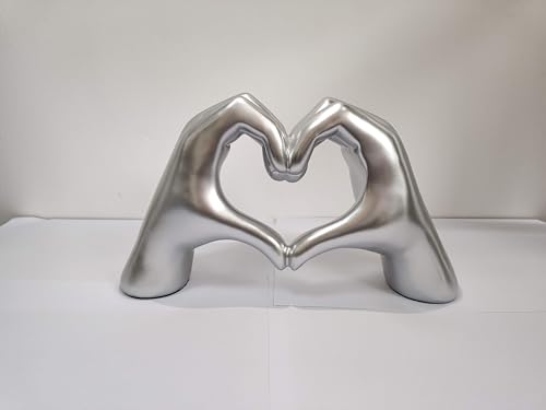 Heart Hands Sculpture Gift, Silver Love Sign Decor, Fingers Gesture Statue, Heart Shape Figurine, Gray Friendship Bracelet Holder (Silver) - color: Silver