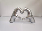 Heart Hands Sculpture Gift, Silver Love Sign Decor, Fingers Gesture Statue, Heart Shape Figurine, Gray Friendship Bracelet Holder (Silver) - color: Silver