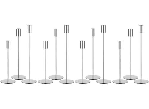 Set of 12 Silver Taper Candle Holders, Tall Candle Holder, Metal Silver Candlestick Holders, Fits 3/4 inch Thick Candle&Led Candles, for Table Centerpiece, Wedding, Dinning, Party Home Decor - color: Silver, size: 12PC
