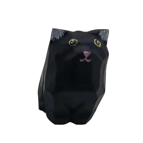 Wooden Cat Figurines Sculpture Statue Lovely Small Carved Orange Cat Statue Handmade Wood Kitten Art Carving Work for Home Office Decoration (Black Cat) - color: Black Cat