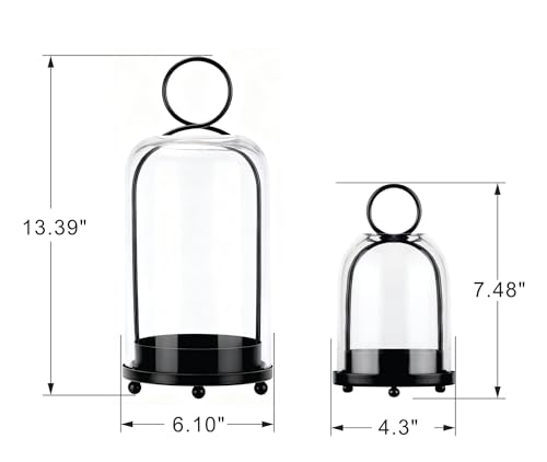 6" & 4" Wide Versatile Modern Metal Hurricane Lantern with Handmade Sturdy Glass Dome in Black for Pillar Candle & Plants, for Living Room, Porch, Mantel Decoration (Black, 4"x7.5" &6.3"x11.2") - color: Black, size: 4"x7.5" & 6.3"x11.2"